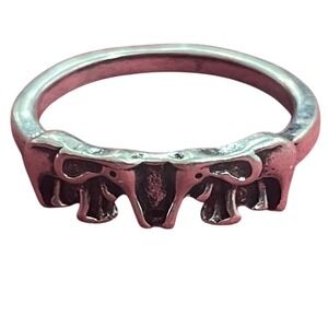 Silver Tone Mirrored Figural Elephant Boho Safari Animal Theme Ring Size 6.25